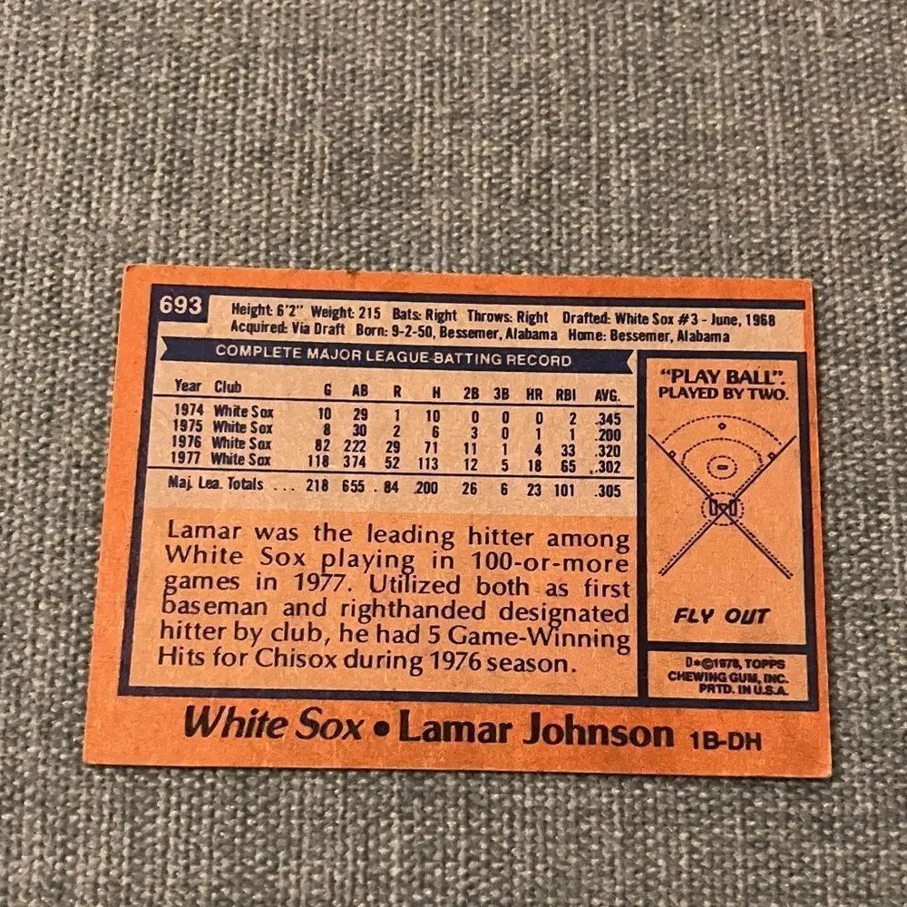 1978 Topps Chicago White Sox Baseball Card Trading Card